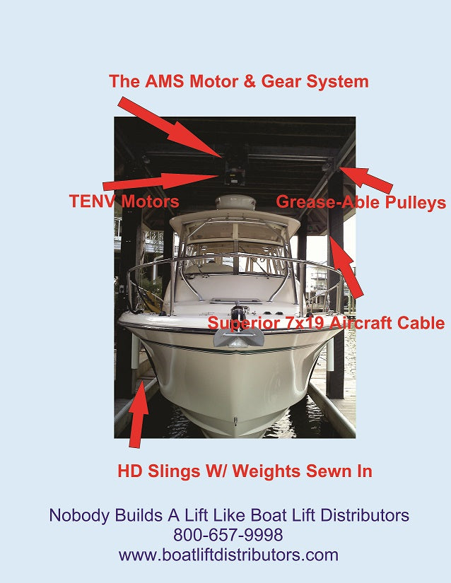 Boat Lift Distributors | 4,000 LB Salt Water Series Sling Boat Lift | Model SKU00138 | Capacity 4,000 lbs | Motor Power 1 HP TENV | For Marine Lift