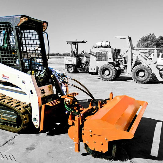 Loflin Fabrication | Hydraulic Angle Broom | 72″–84″ Width | Poly, Steel & Combo Wafers | Hydraulic Flow 10-25 GPM | For Skid Steer