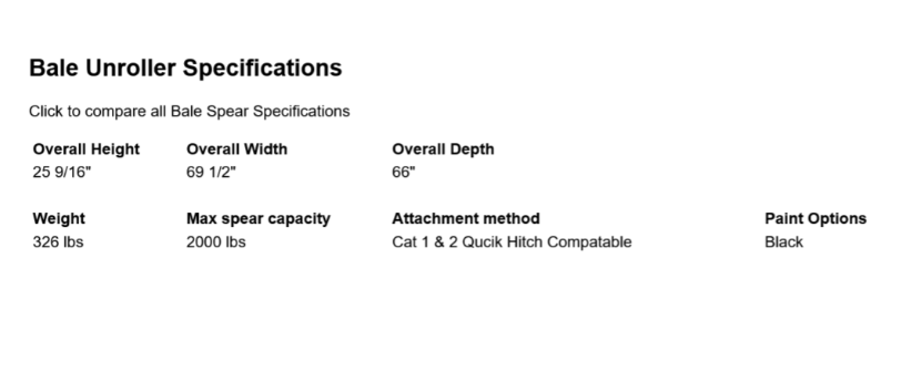 Dirt Dog 3-PT Bale Unroller | Overall Width 69" inches | Horsepower 25-45 HP | For Tractor