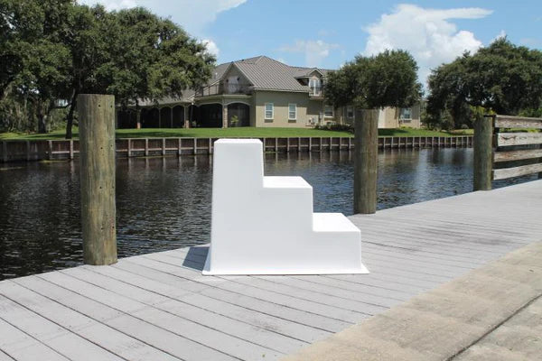RIO MARINE CUSTOMS | Boarding System w/ Handrail | 3-Step Fiberglass | Model CMS03-RR | 22" W x 17.5" D x 14" H | UV-Resistant Gelcoat | For Boat & Dockside