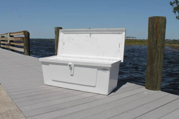 RIO MARINE CUSTOMS | Dock Box | Model CM02-S | 48" W x 18" H x 20" D | Dual Gas Shocks | Heavy-Duty Fiberglass | Universal Boat