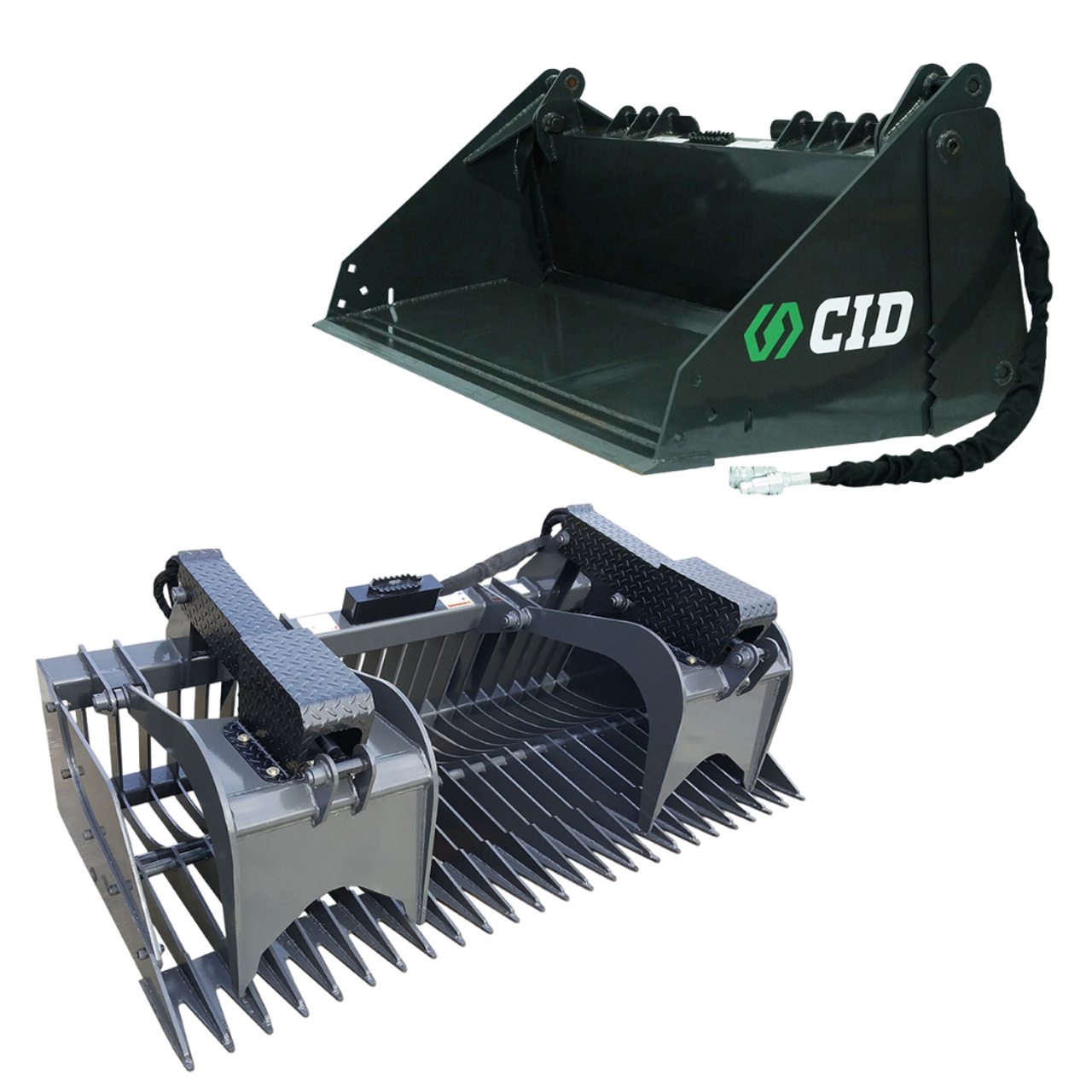 CID 4-IN-1 Bucket & Rock Grapple Bundle With Welded Teeth | 63" - 66" and 72" Bucket Size | For Skid Steer