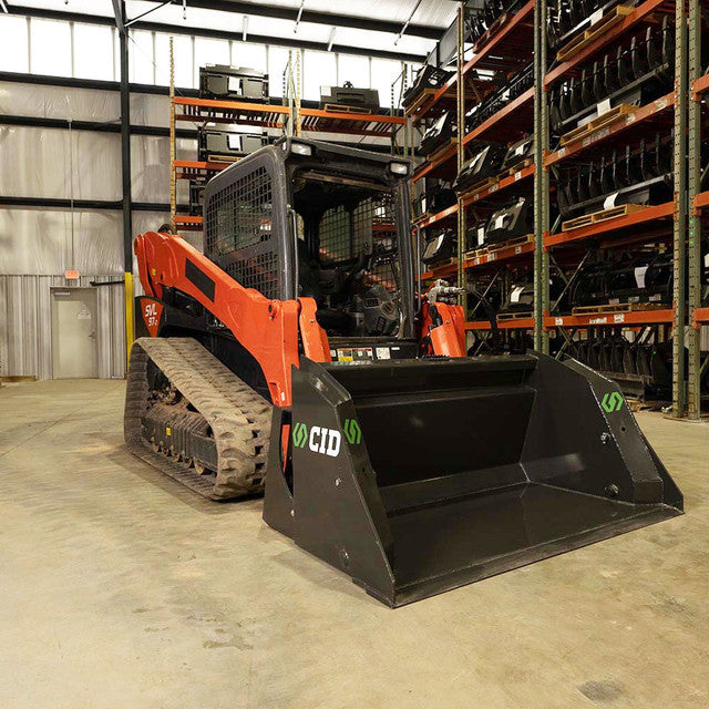 CID X-Treme Duty High Dump Bucket Attachment | Working Width 60″ to 96" inches | 10” Stroke Cylinder | For Skid Steer