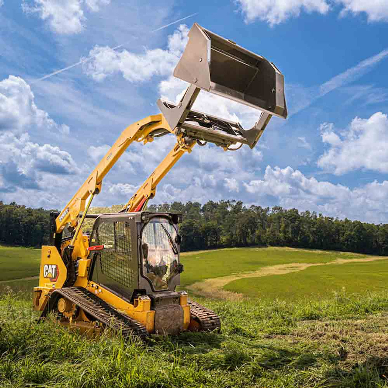 CID X-Treme Duty High Dump Bucket Attachment | Working Width 60″ to 96" inches | 10” Stroke Cylinder | For Skid Steer