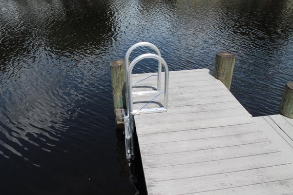RIO MARINE CUSTOMS | 4-Step Lift Ladder | Model LD4LF-SHP | 17 9/16" W x 48" H | 550 lb Capacity | Manual Lift Design | Fixed & Floating Dock