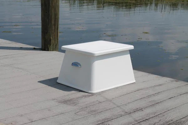 RIO MARINE CUSTOMS | Fiberglass Step Box with Lid | Rough Water | Model RWSB03 | 22" W x 17.5" D x 12.75" H | Durable Storage Solution | For Boat Deck & Dockside
