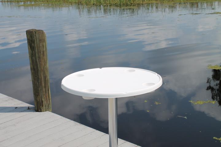 CM Marine Round Cockpit Table | Model RWRT31‑NOPOST | 31" Diameter | 4 Cup Holders | Fiberglass Marine Table | For Boats & Rough Water