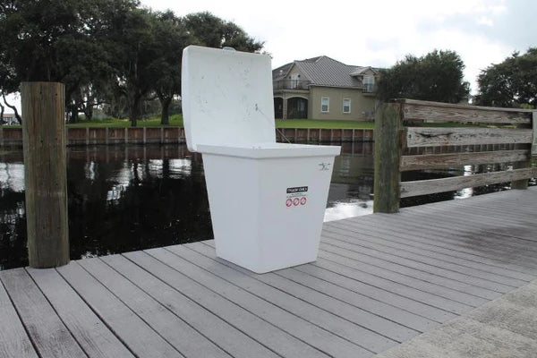 RIO MARINE CUSTOMS | Rough Water Fiberglass Trash Can | Model RWTR20 | 26" W x 26" D x 31" H | UV-Resistant Fiberglass | For Home and Marinas