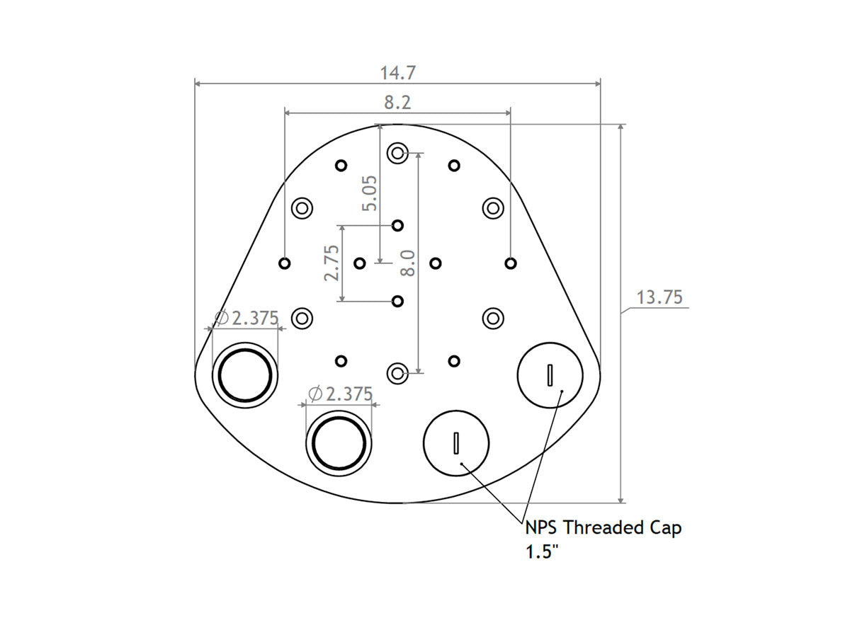 Wicked Well Livewell Plumbing Deckplate | Double Hookup | 1.5" NPS Ports | 0.5" Plate | For Marine Livewell & Release Marine Launcher