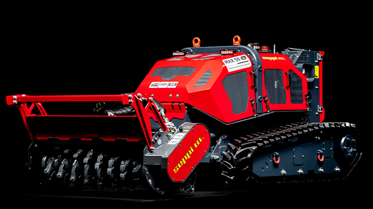 Seppi | Forestry Mulcher + Flail Mower | Knives & Carbides RC Remote Control Carrier | Model MAX50/CL125RC | Working Width 49" To 61" Inches | Hydraulic Flow 26 GPM | For Skid Steers