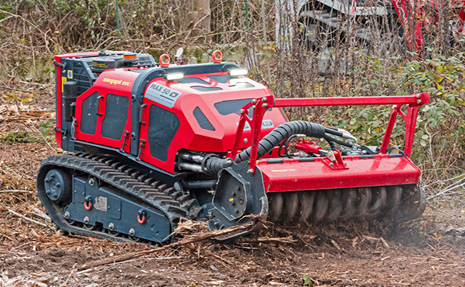 Seppi | Forestry Mulcher + Flail Mower | Knives & Carbides RC Remote Control Carrier | Model MAX50/CL125RC | Working Width 49" To 61" Inches | Hydraulic Flow 26 GPM | For Skid Steers