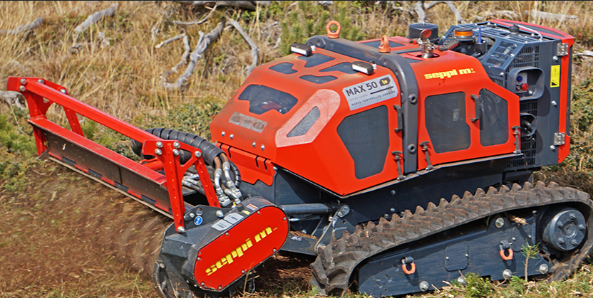 Seppi | Forestry Mulcher + Flail Mower | Knives & Carbides RC Remote Control Carrier | Model MAX50/CL125RC | Working Width 49" To 61" Inches | Hydraulic Flow 26 GPM | For Skid Steers