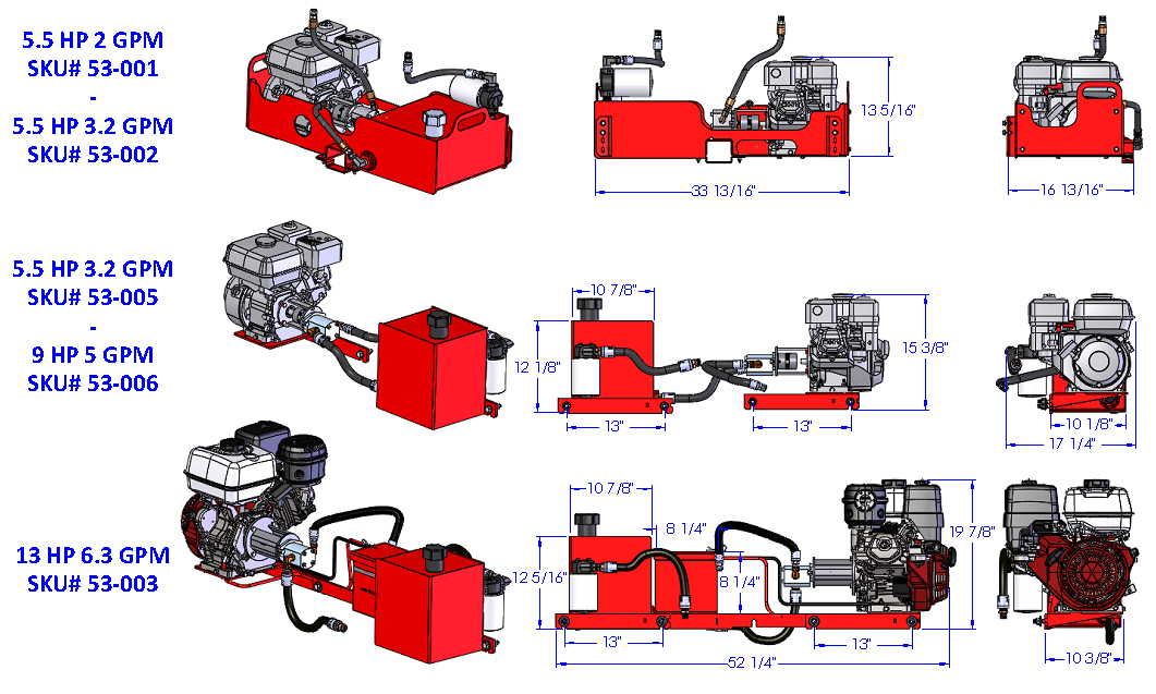 Woody Equipment Portable Hydraulic Power Unit | 5 Gallon Oil Tank With 6.3 GPM Pump | 13 HP Honda Engine