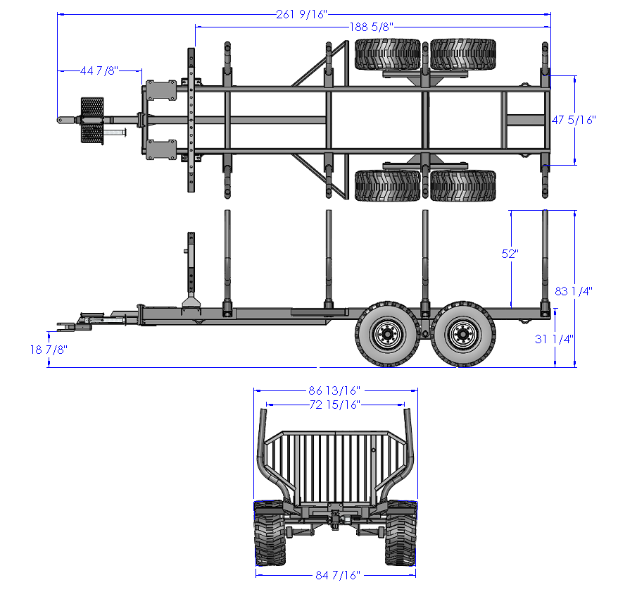Woody Equipment 16′ Forestry Trailer Model 16-86 HV with Gooseneck Log Loader Model 170-HD | Pull Type | For Trucks, Skidders & Tractors
