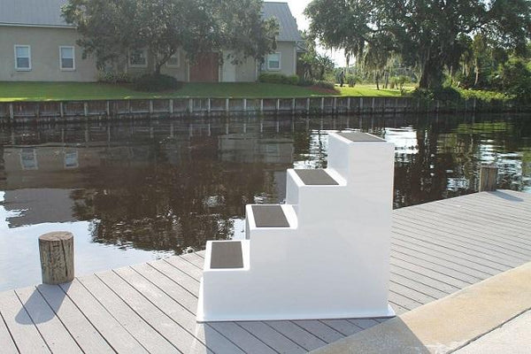 RIO MARINE CUSTOMS Fiberglass Boat Boarding Stair With Hand Rail | Model BS4 | SKU CMS04-RR | 25" Width x 45" Depth x 42" Height | 4-Step Access Solution | For Yacht & Dockside