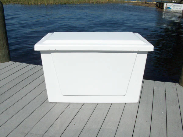 RIO MARINE CUSTOMS | Dock Box | Model CM01-S | 40" W x 21" H x 19" D | Dual Gas Shocks | Heavy-Duty Fiberglass | Universal Dock