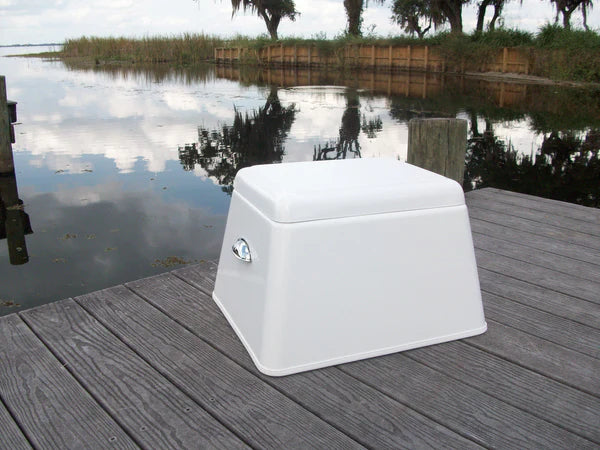 RIO MARINE CUSTOMS | Fiberglass Step Box | Rough Water | Model RWSB02 | 22" W x 17.5" D x 14" H | Durable Storage Solution | For Boat Deck & Dockside