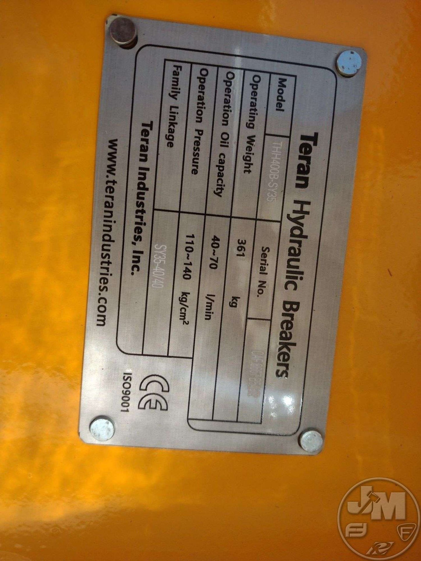 TERAN THH400B HYDRAULIC BREAKER – SANY 35, EXCAVATOR ATTACH