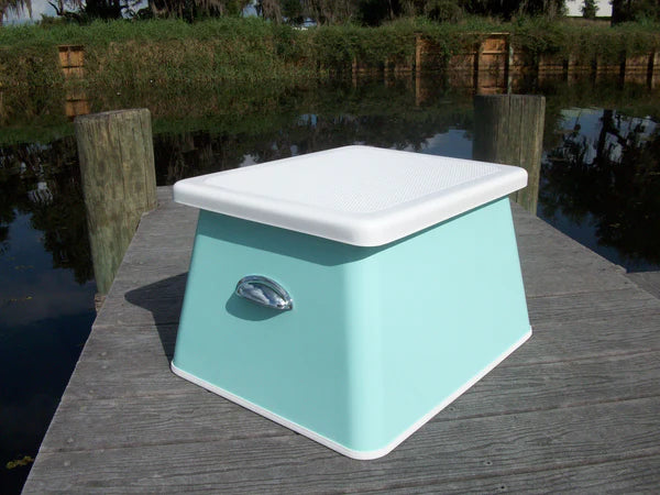 RIO MARINE CUSTOMS | Fiberglass Step Box with Lid | Rough Water | Model RWSB03 | 22" W x 17.5" D x 12.75" H | Durable Storage Solution | For Boat Deck & Dockside