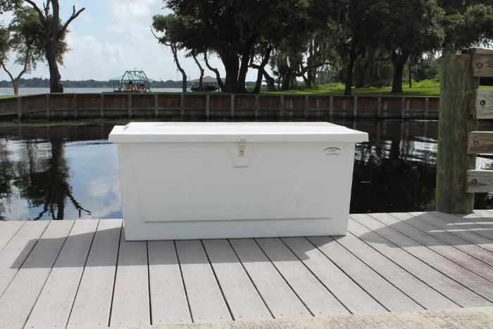 RIO MARINE CUSTOMS | Dock Box | Model CM054-S | 54" W x 24" H x 22" D | Heavy Duty Fiberglass | For Narrow Docks