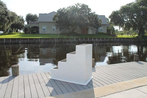 RIO MARINE CUSTOMS Fiberglass Boat Boarding Stair With Hand Rail | Model BS4 | SKU CMS04-RR | 25" Width x 45" Depth x 42" Height | 4-Step Access Solution | For Yacht & Dockside