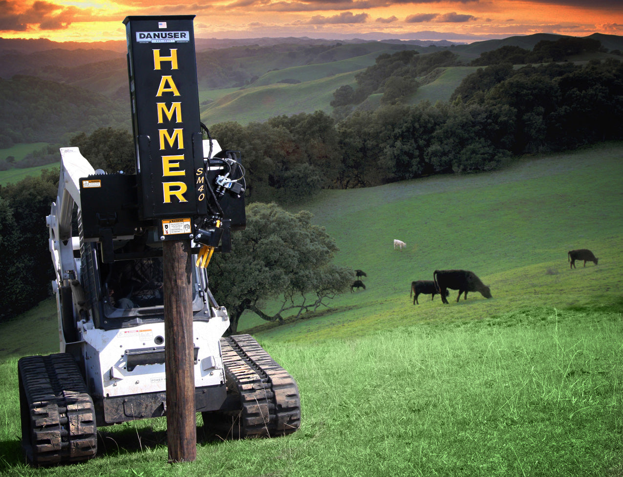 Danuser Hammer Hydraulic Post Driver Euro Front Loader Mount | Model EM40 | Width 27.5" | Oil Flow Range 12-30 GPM | For Skid-Steers