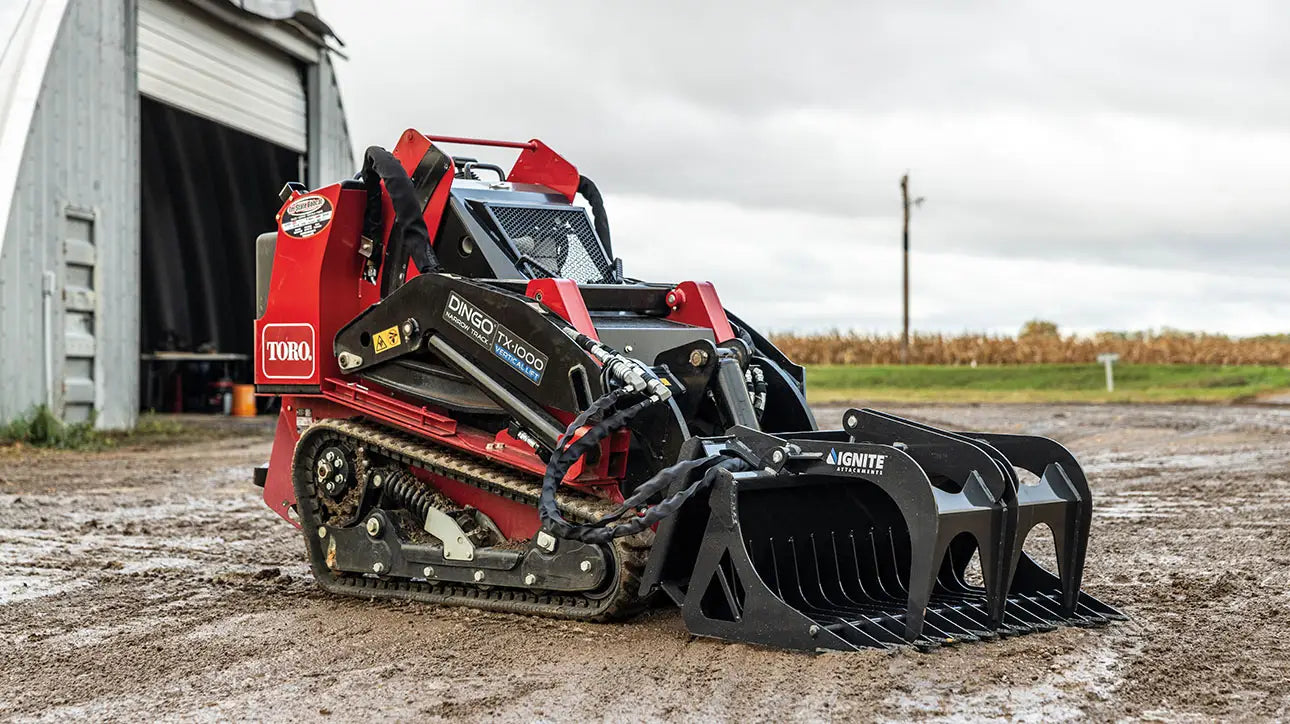 Ignite Attachments Mini Rock Grapple | Width 44" | Hydraulic Horsepower 7–15 HP | Hydraulic Flow 5–15 GPM | For Mini Track Loaders