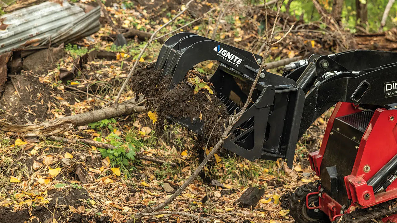 Ignite Attachments Mini Rock Grapple | Width 44" | Hydraulic Horsepower 7–15 HP | Hydraulic Flow 5–15 GPM | For Mini Track Loaders