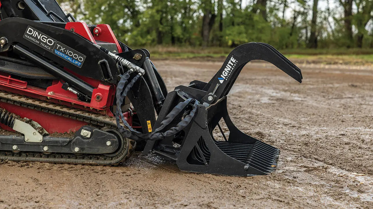 Ignite Attachments Mini Rock Grapple | Width 44" | Hydraulic Horsepower 7–15 HP | Hydraulic Flow 5–15 GPM | For Mini Track Loaders
