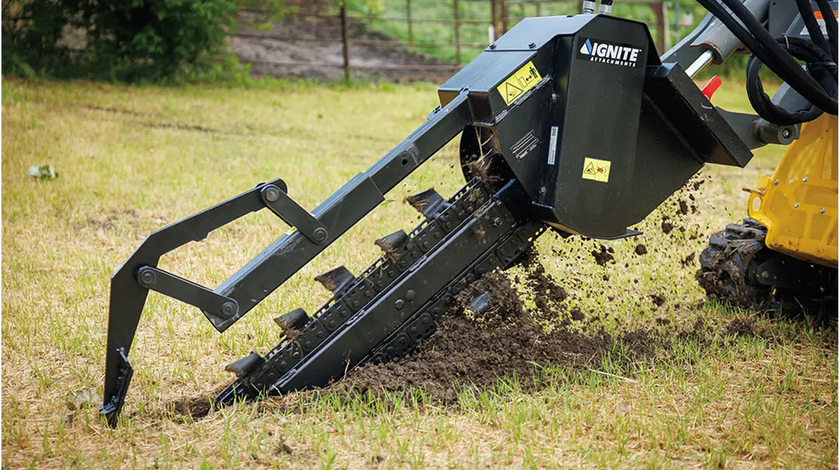 Ignite Attachments Mini Trencher | Depth 36" x Width 6" | Hydraulic Flow 8–15 GPM | Mini Skid Steers