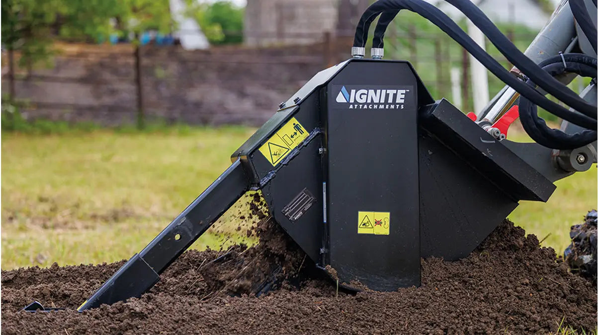 Ignite Attachments Mini Trencher | Depth 36" x Width 6" | Hydraulic Flow 8–15 GPM | Mini Skid Steers