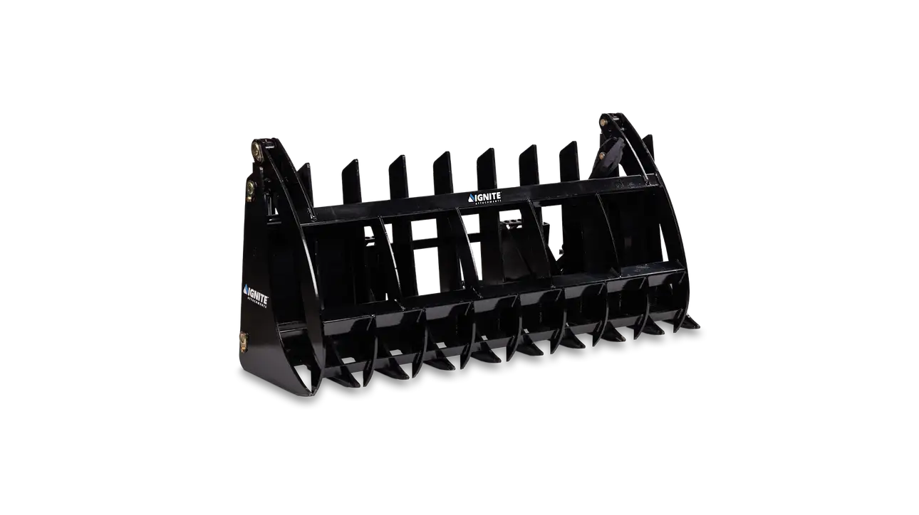 Ignite Attachments Rake Grapple | Working Width 66" | Overall Height 37.2" | Hydraulic Flow 12-16 GPM | For Skid Steers