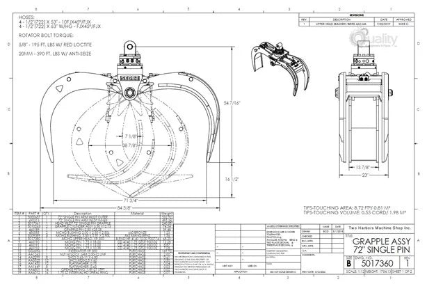 SERCO Grapple Log | Model 2023 5017360 | 72" Heavy Duty | 1.98 Yard Capacity | For Large Log Loaders