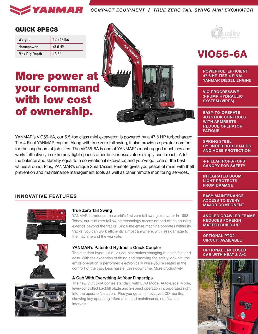2023 Yanmar Mini Excavator | Model VIO55-6A (Enclosed) | Machine Size 12,247 lbs