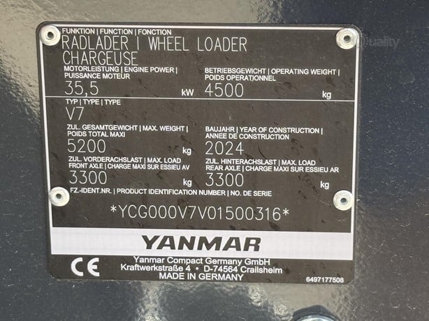 Yanmar Wheel Loader | 2025 Model V7 | 0.92 cu yd Bucket | 16.6 GPM | 47 HP | For Compact Applications