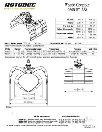 ROTOBEC Grapple Brush | Model 2023 060W | RT-222 Rotator | Machine Size 9-10 Tons | For Forestry Excavators