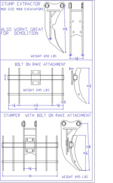 IS Attachment Tree Stumper & Rake | Certified AR400 steel | Machine Class 5-6 Tons | For Mid Size Mini Excavators