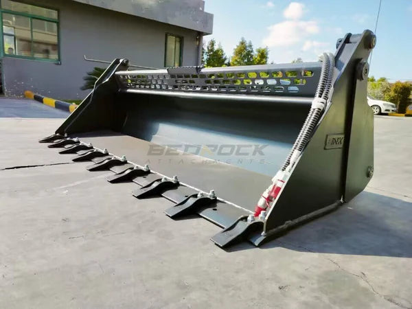 Bedrock Attachments Multipurpose Bucket with Teeth | Width 84" | 9 Teeth | Hydraulic Flow Range: 15-25 GPM | For Skid Steer