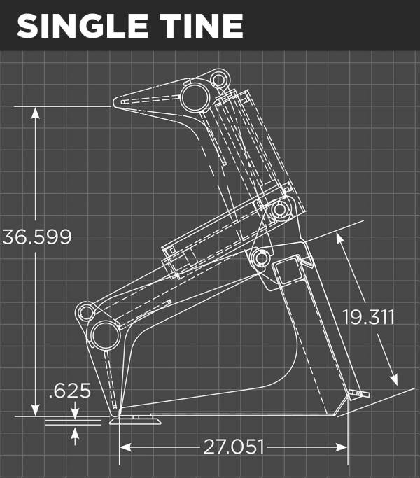 Loflin Fabrication | Grapple Bucket | Single Tine | 36" To 50" Width | 2" x 10" Hydraulic Cylinder | Hydraulic Flow 14-43 GPM | Horsepower 18-35 HP | For Mini Skid Steer &  Tractor