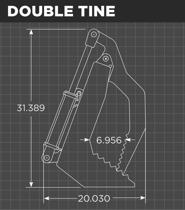 Loflin Fabrication | Vertical Root Grapple | 36", 42", 48" Widths | 2”x8” Hydraulic Cylinders | Hydraulic Flow 14 To 43 GPM | Horsepower 18 To 35 HP | For Mini Skid Steers & Tractors