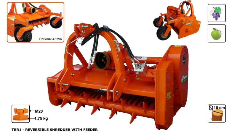 Rinieri Reversible Shredder With Feeder TRR1 100 - 175 Model | 40" - 69" Working Width | 60 - 100HP For Tractor