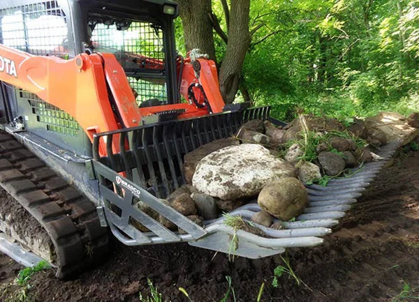 Paladin Rock Bucket | Width 66"-84" | 2" & 3" Tine Spacing | 15-25 GPM | For Skid Steer