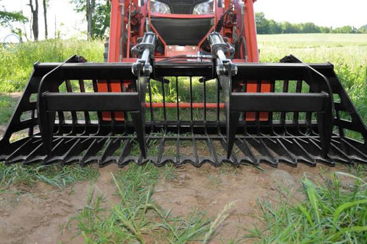 Loflin Fabrication | Compact Tractor Rock Bucket Grapple | 60"-84" Width | 36½" Opening | 25–50 HP | For Tractors