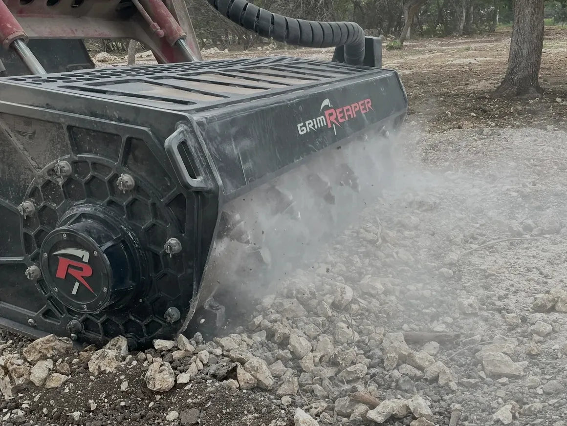 Grim Reaper Industries Rock Crushing Head | Model Mark I | Cut Width 72" | Hydraulic Flow Range 20–40 GPM | For Skid Steers