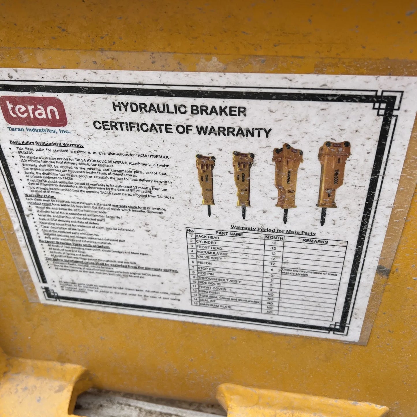 TERAN THH400B Hydraulic Breaker – KOMATSU PC40/45/50, Excavator Attach