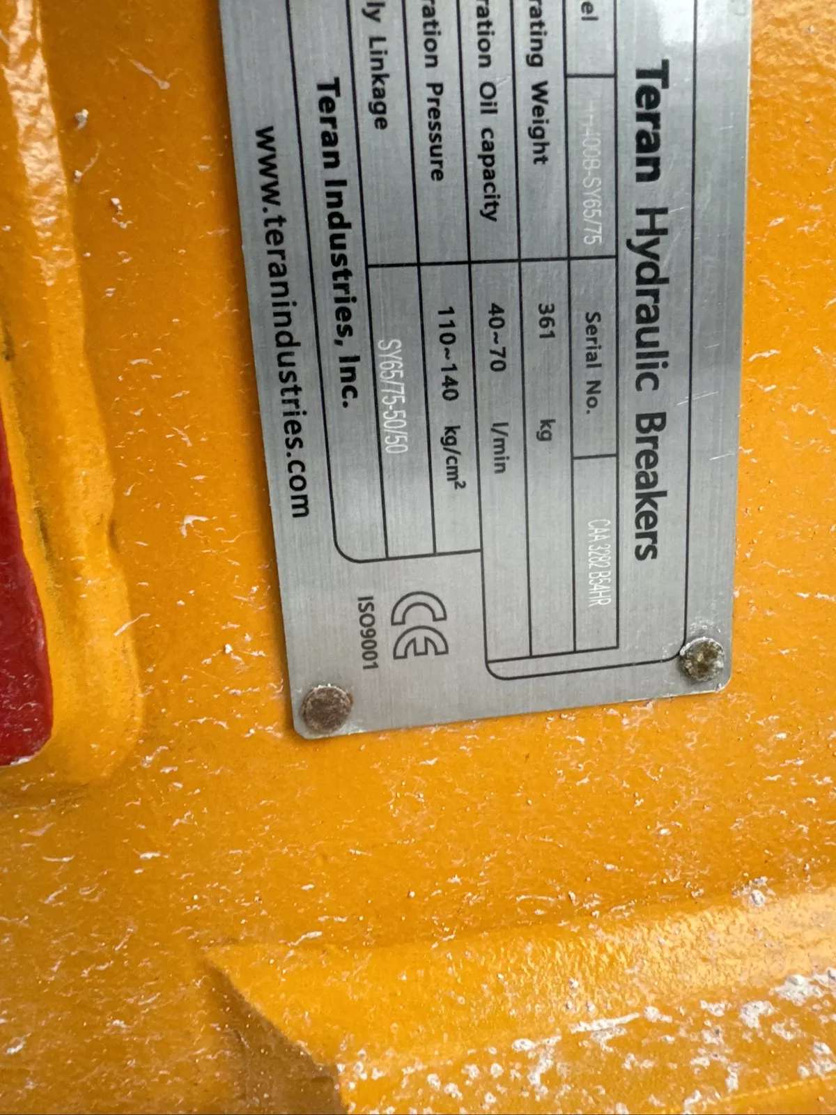 TERAN THH400B HYDRAULIC BREAKER – SANY 65/75, EXCAVATOR ATTACH