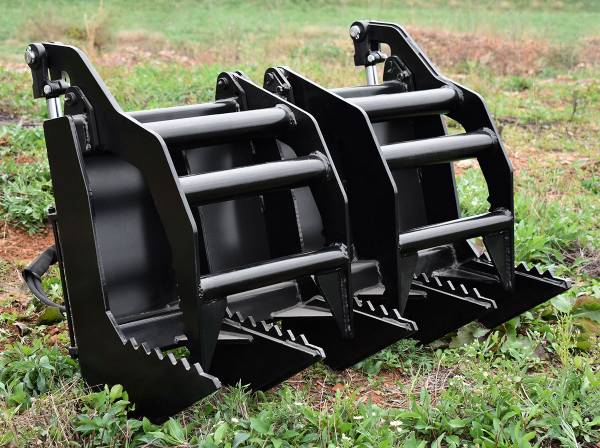 Loflin Fabrication | Vertical Root Grapple | 36", 42", 48" Widths | 2”x8” Hydraulic Cylinders | Hydraulic Flow 14 To 43 GPM | Horsepower 18 To 35 HP | For Mini Skid Steers & Tractors