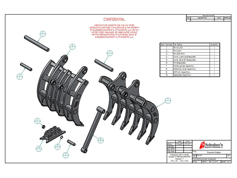 Solesbee’s Excavator Rake | Models SGR Series | Width 30"-54" | Hydraulic & Manual Thumb Compatible | Machine Size 9.5-39.5 Tons | For Excavators