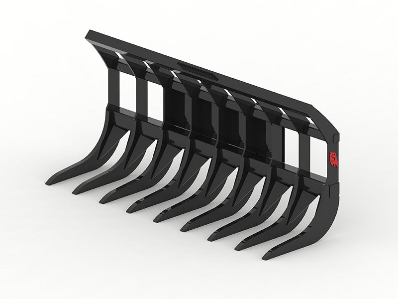 Solesbee’s | Loader Rake Assembly | Models SERL Series | Width 93" To 130" Inches | Forged Alloy Steel Teeth | Pin-On & Quick-Hitch Mount | Hydraulic Flow 15 To 25 GPM | For Loaders