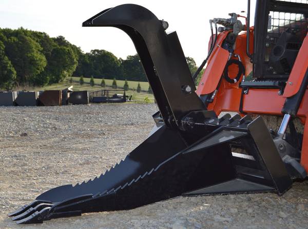 Loflin Fabrication | Stump Bucket Grapple | 42 7/8" Jaw Opening | Greasable 1¼” Pins | For Skid Steer